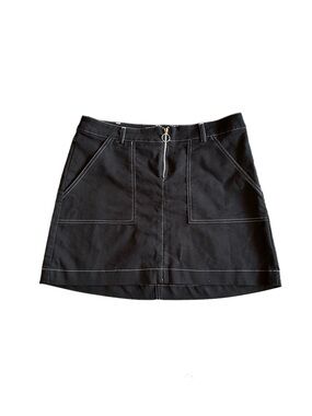 Black Mini Skirt with Front Zip tie and Contrast Stitching Size Medium